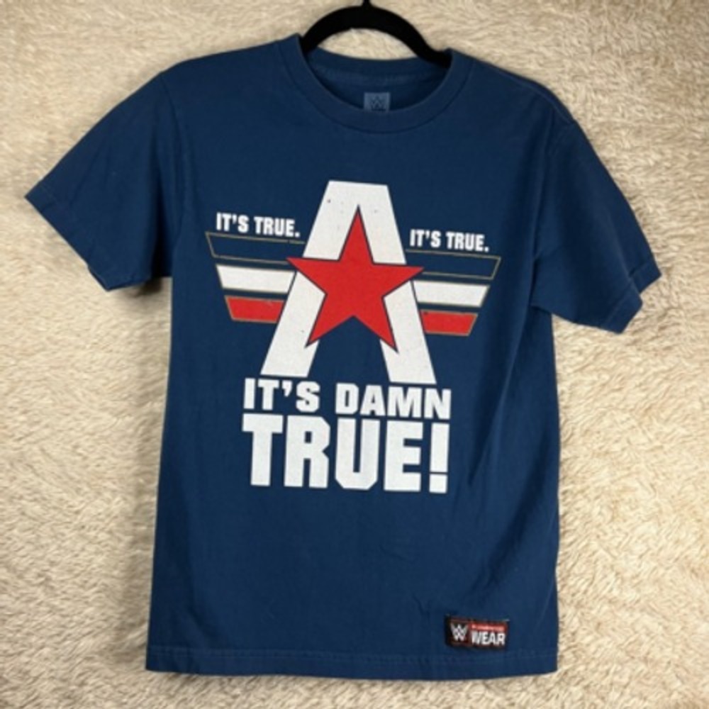 Wwe Authentic Mens Graphic T-Shirt Blue White Its True Its True Crew Neck S